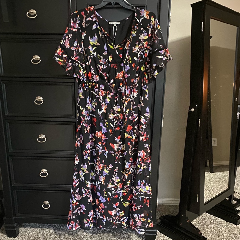 Long black floral dress